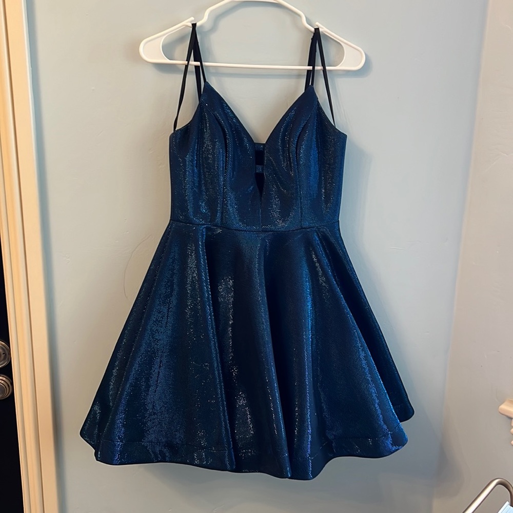 Navy Blue B Darlin Shimmer Flare Homecoming Dress